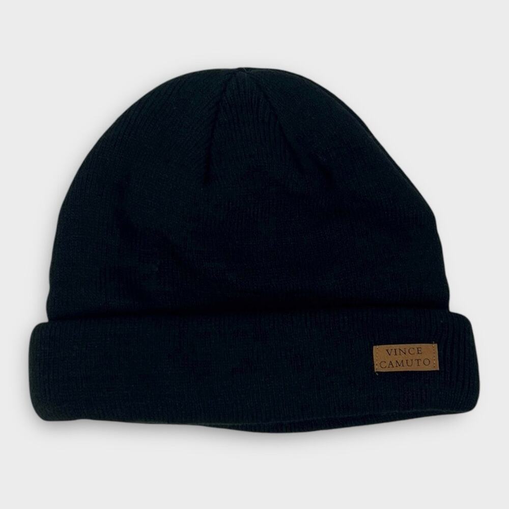 Vince Camuto Ribbed Knit Cuff Beanie in Black NEW